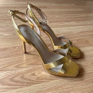 SCHUTZ Metallic Gold Strappy Heels